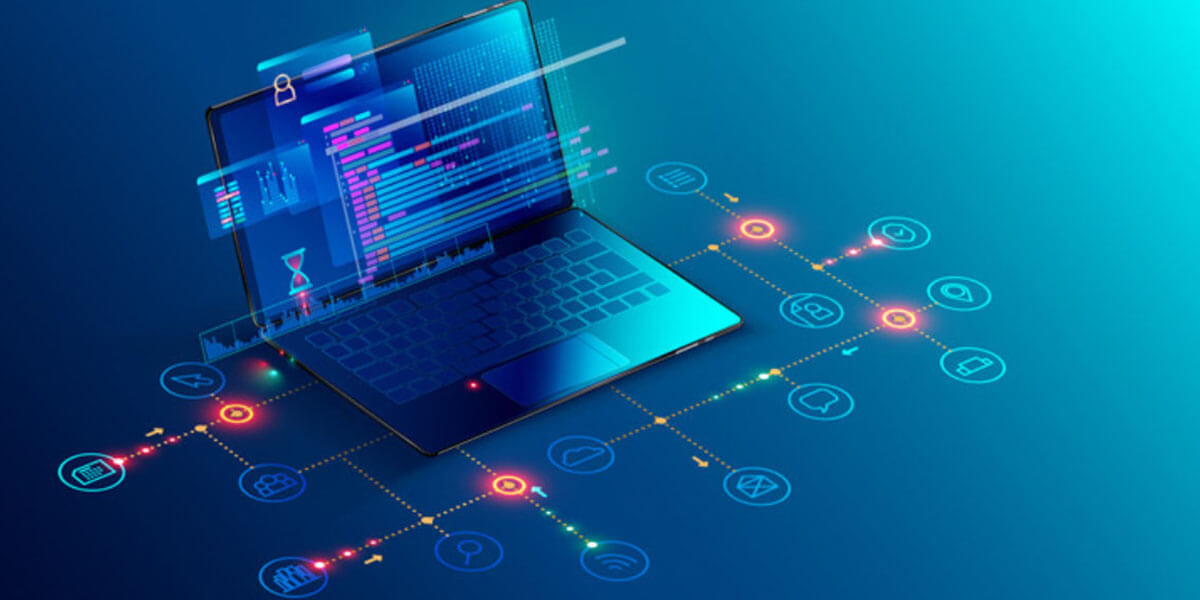 Laptop computer with analytics on the screen