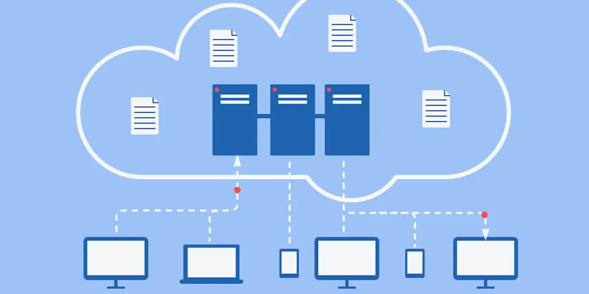 Computers and documents connected to a server